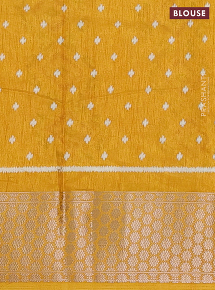 Semi dola saree mustard yellow with allover prints and zari woven border