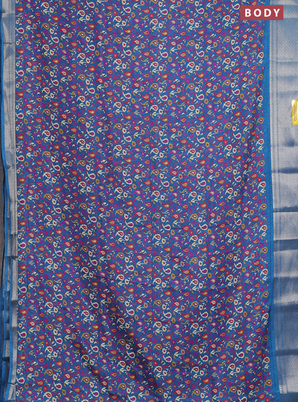 Semi dola saree blue shade with allover prints and zari woven border