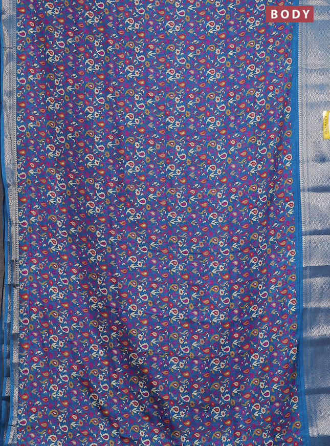 Semi dola saree blue shade with allover prints and zari woven border