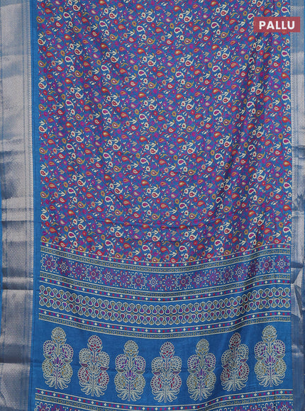 Semi dola saree blue shade with allover prints and zari woven border