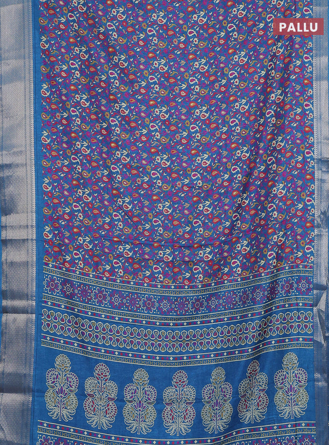 Semi dola saree blue shade with allover prints and zari woven border