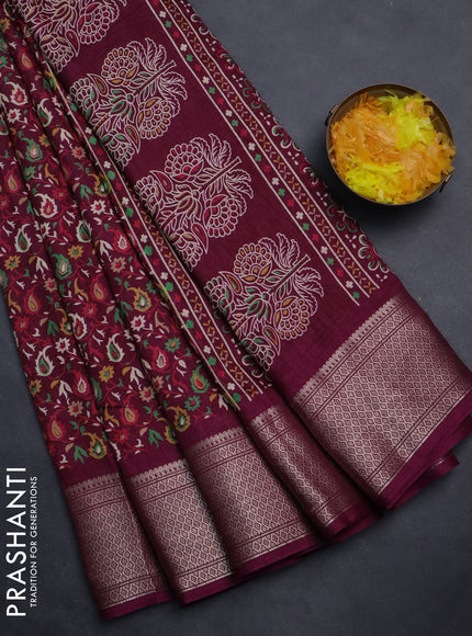 Semi dola saree wine shade with allover prints and zari woven border