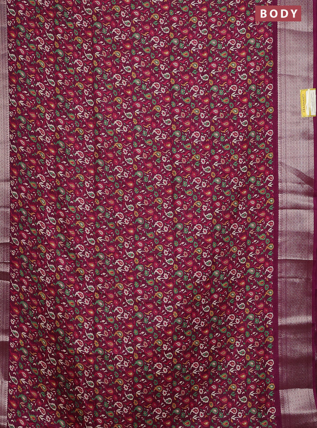 Semi dola saree wine shade with allover prints and zari woven border
