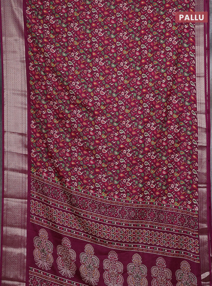 Semi dola saree wine shade with allover prints and zari woven border