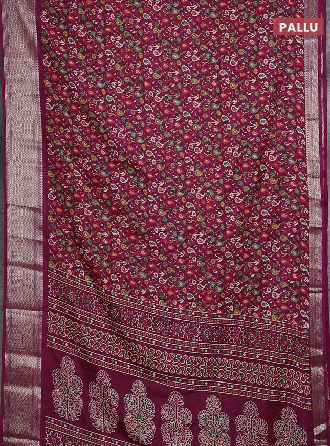 Semi dola saree wine shade with allover prints and zari woven border