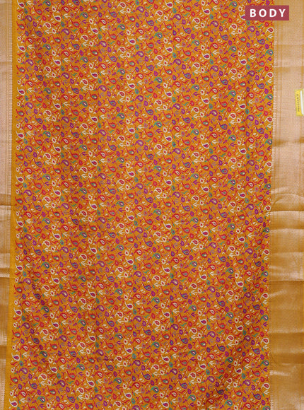 Semi dola saree mustard yellow with allover prints and zari woven border