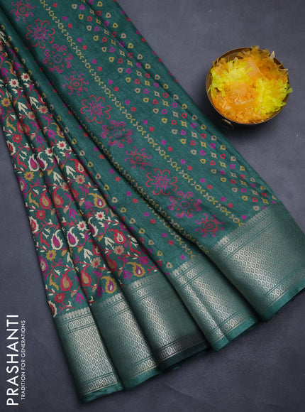 Semi dola saree green with allover prints and zari woven border
