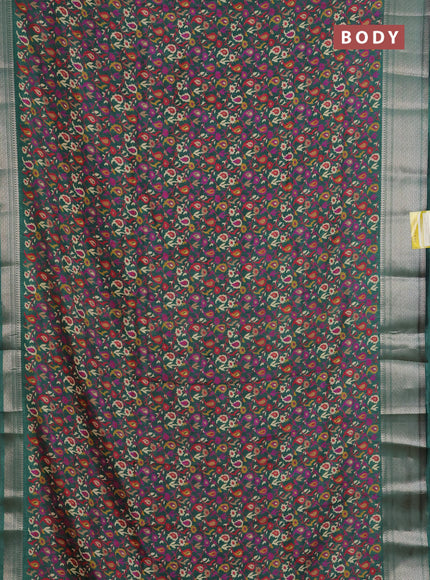 Semi dola saree green with allover prints and zari woven border