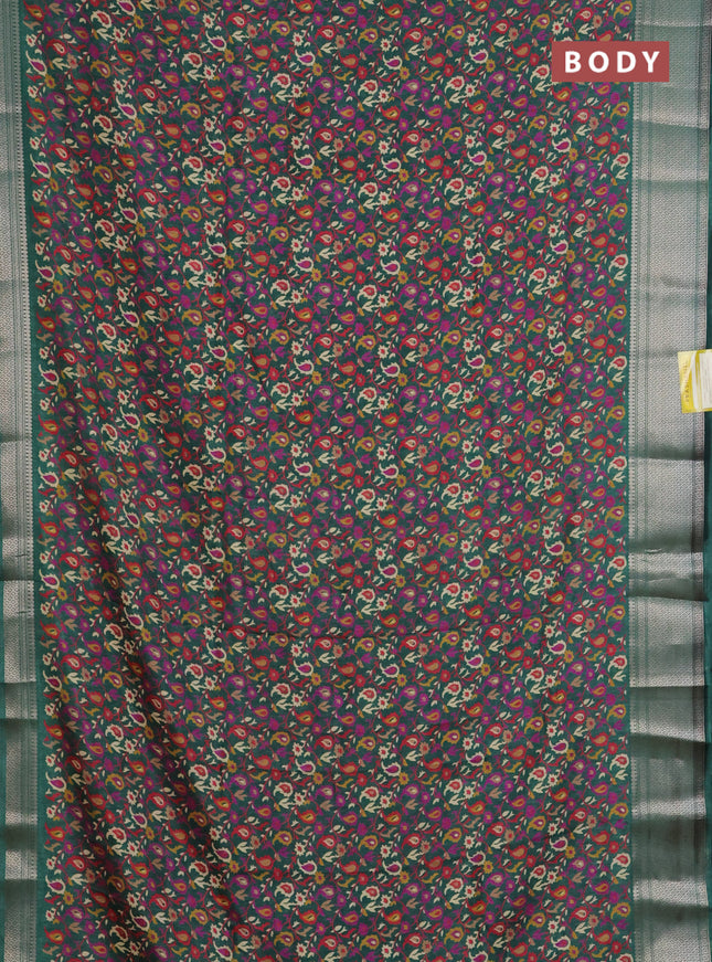 Semi dola saree green with allover prints and zari woven border