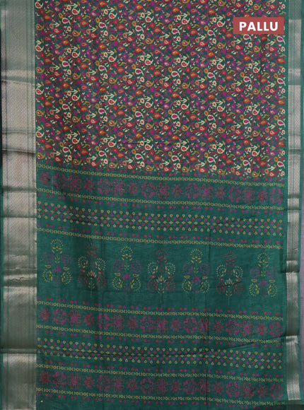 Semi dola saree green with allover prints and zari woven border