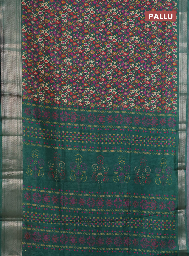 Semi dola saree green with allover prints and zari woven border