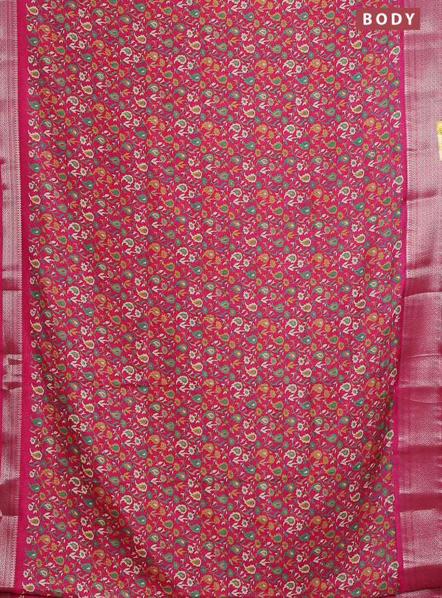 Semi dola saree pink with allover prints and zari woven border