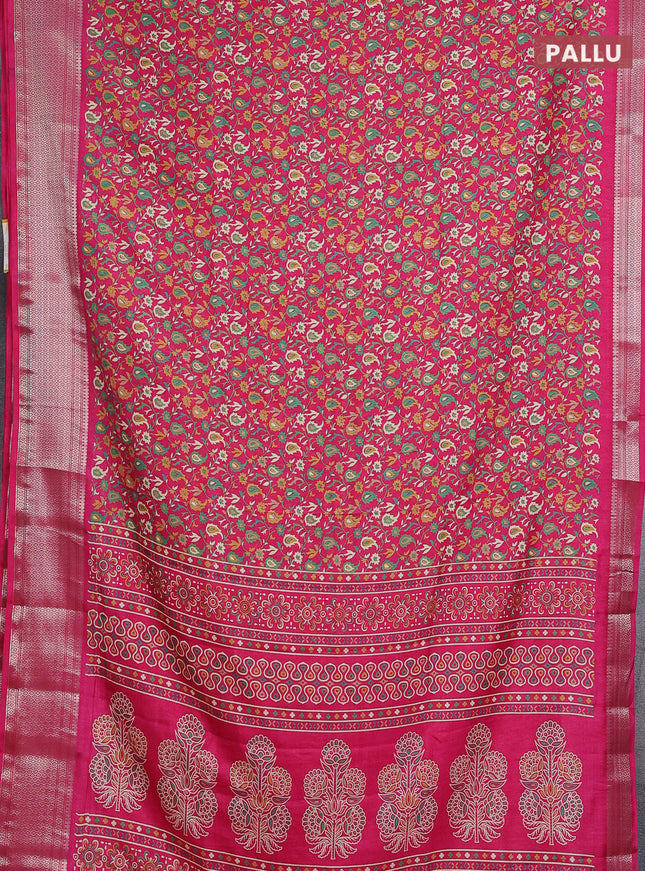 Semi dola saree pink with allover prints and zari woven border