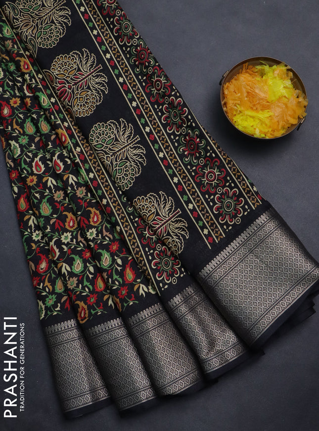 Semi dola saree black with allover prints and zari woven border