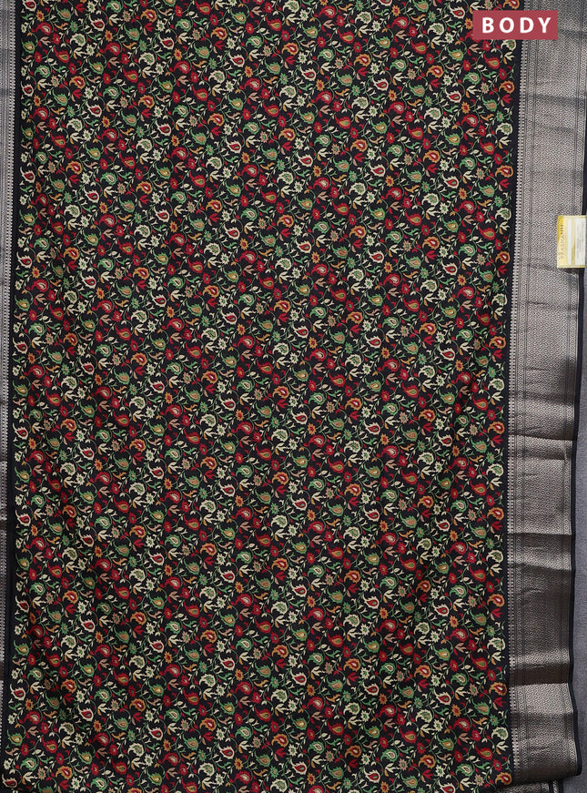 Semi dola saree black with allover prints and zari woven border