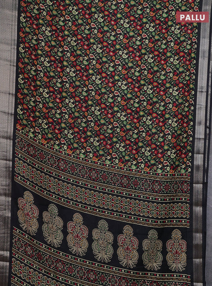 Semi dola saree black with allover prints and zari woven border