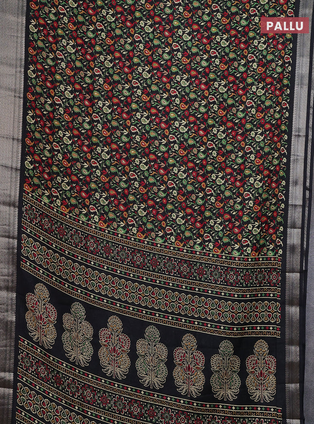 Semi dola saree black with allover prints and zari woven border