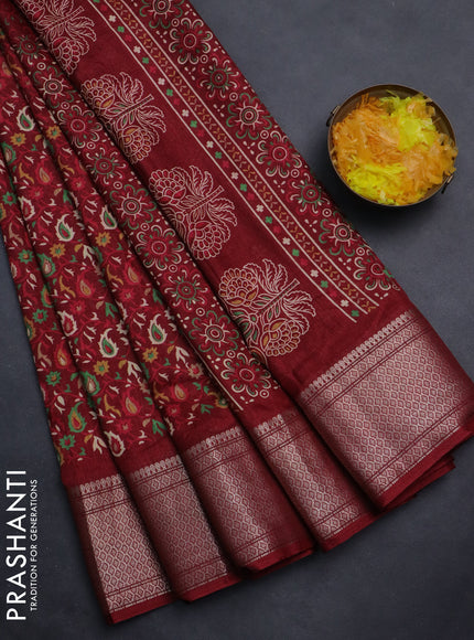 Semi dola saree maroon with allover prints and zari woven border