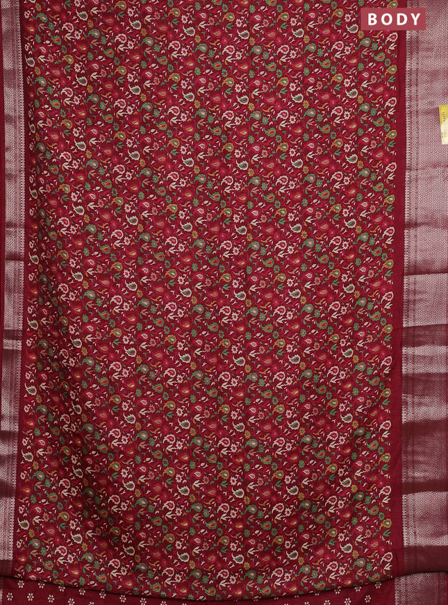 Semi dola saree maroon with allover prints and zari woven border