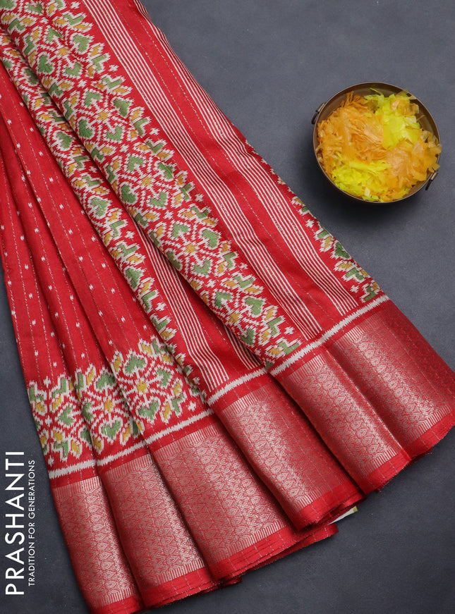 Semi dola saree red with allover ikat butta prints & zari weaves and zari woven border
