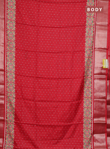 Semi dola saree red with allover ikat butta prints & zari weaves and zari woven border