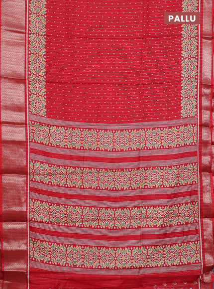 Semi dola saree red with allover ikat butta prints & zari weaves and zari woven border