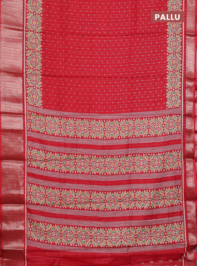 Semi dola saree red with allover ikat butta prints & zari weaves and zari woven border