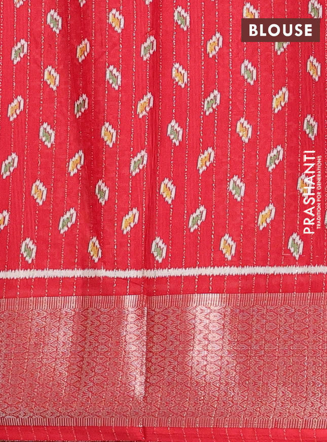 Semi dola saree red with allover ikat butta prints & zari weaves and zari woven border