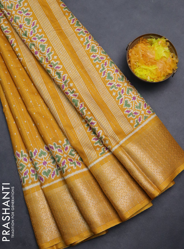 Semi dola saree mustard yellow with allover ikat butta prints & zari weaves and zari woven border