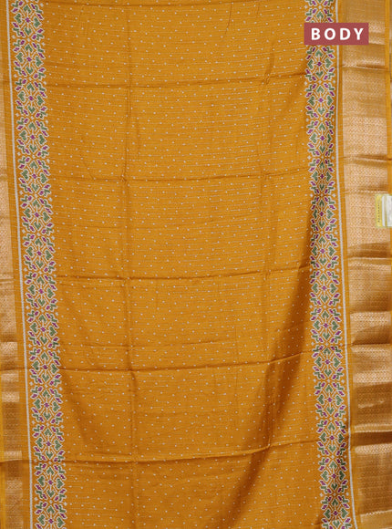 Semi dola saree mustard yellow with allover ikat butta prints & zari weaves and zari woven border