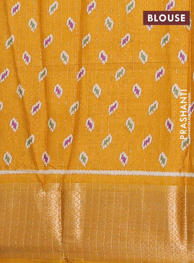Semi dola saree mustard yellow with allover ikat butta prints & zari weaves and zari woven border