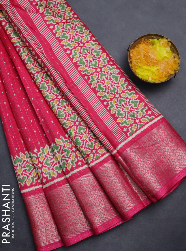 Semi dola saree pink with allover ikat butta prints & zari weaves and zari woven border