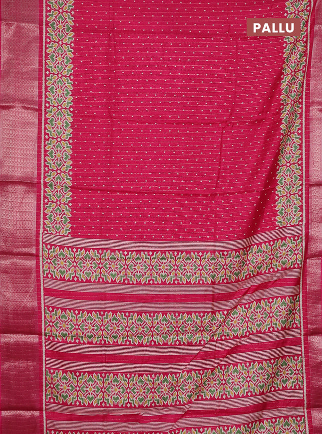 Semi dola saree pink with allover ikat butta prints & zari weaves and zari woven border