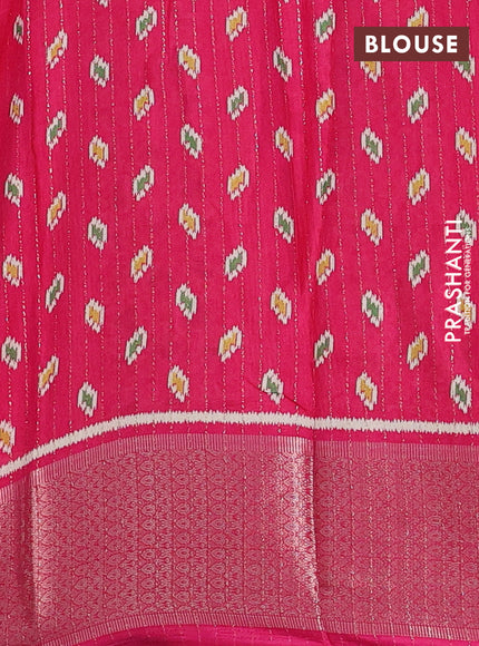 Semi dola saree pink with allover ikat butta prints & zari weaves and zari woven border