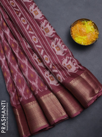 Semi dola saree maroon with allover ikat prints and zari woven border