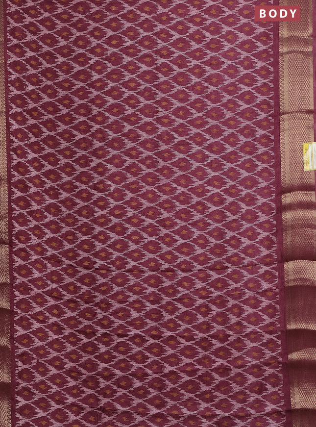 Semi dola saree maroon with allover ikat prints and zari woven border