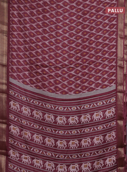 Semi dola saree maroon with allover ikat prints and zari woven border
