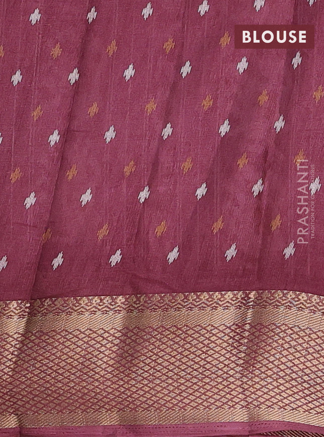 Semi dola saree maroon with allover ikat prints and zari woven border