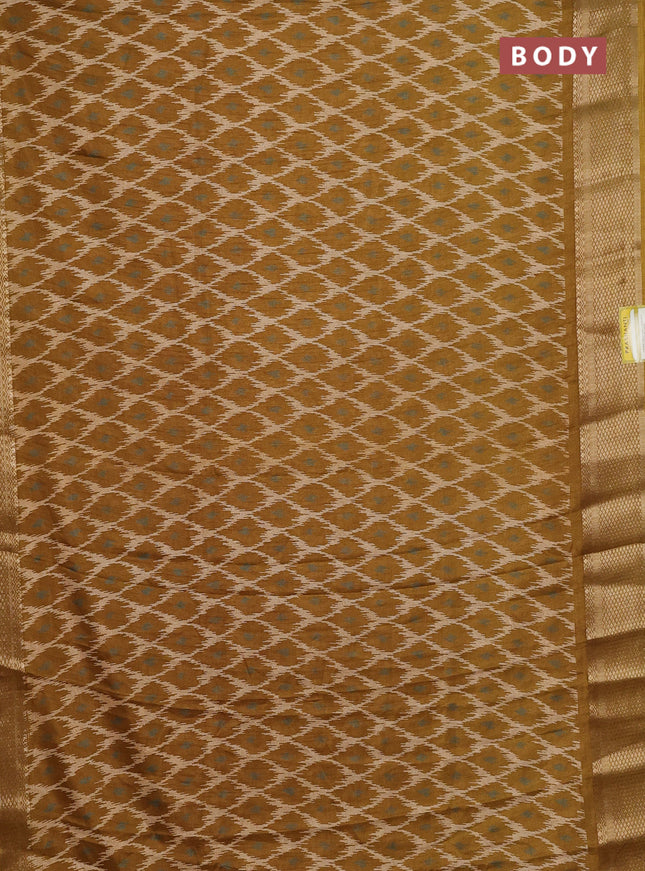 Semi dola saree mustard yellow with allover ikat prints and zari woven border