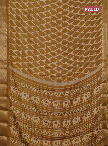 Semi dola saree mustard yellow with allover ikat prints and zari woven border