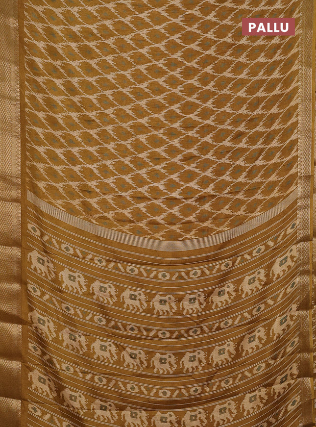 Semi dola saree mustard yellow with allover ikat prints and zari woven border