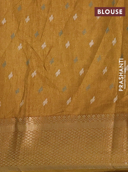 Semi dola saree mustard yellow with allover ikat prints and zari woven border