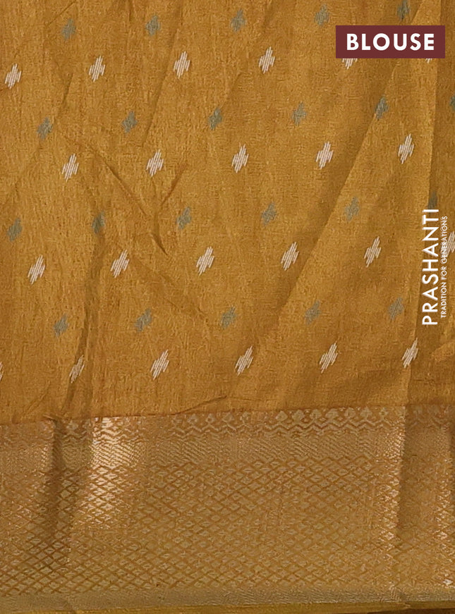 Semi dola saree mustard yellow with allover ikat prints and zari woven border