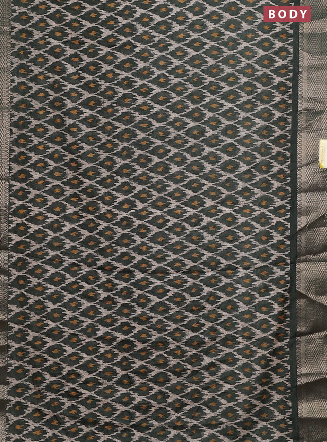 Semi dola saree greyish green with allover ikat prints and zari woven border