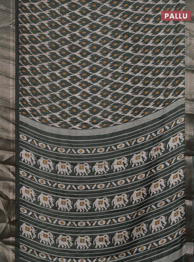 Semi dola saree greyish green with allover ikat prints and zari woven border