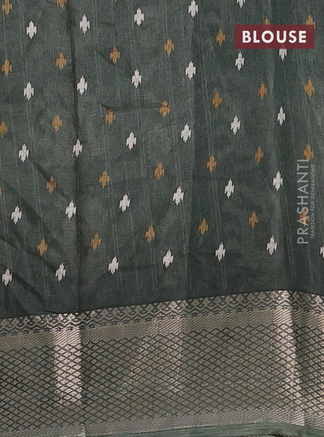Semi dola saree greyish green with allover ikat prints and zari woven border