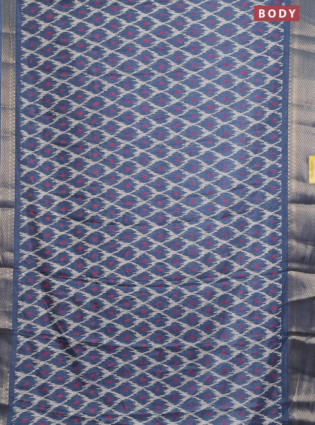 Semi dola saree bluish grey with allover ikat prints and zari woven border