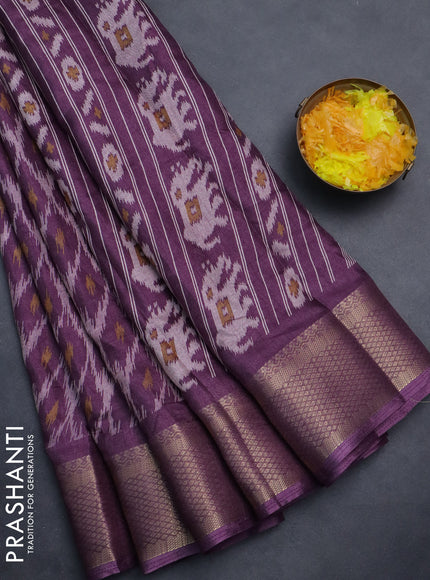 Semi dola saree purple shade with allover ikat prints and zari woven border
