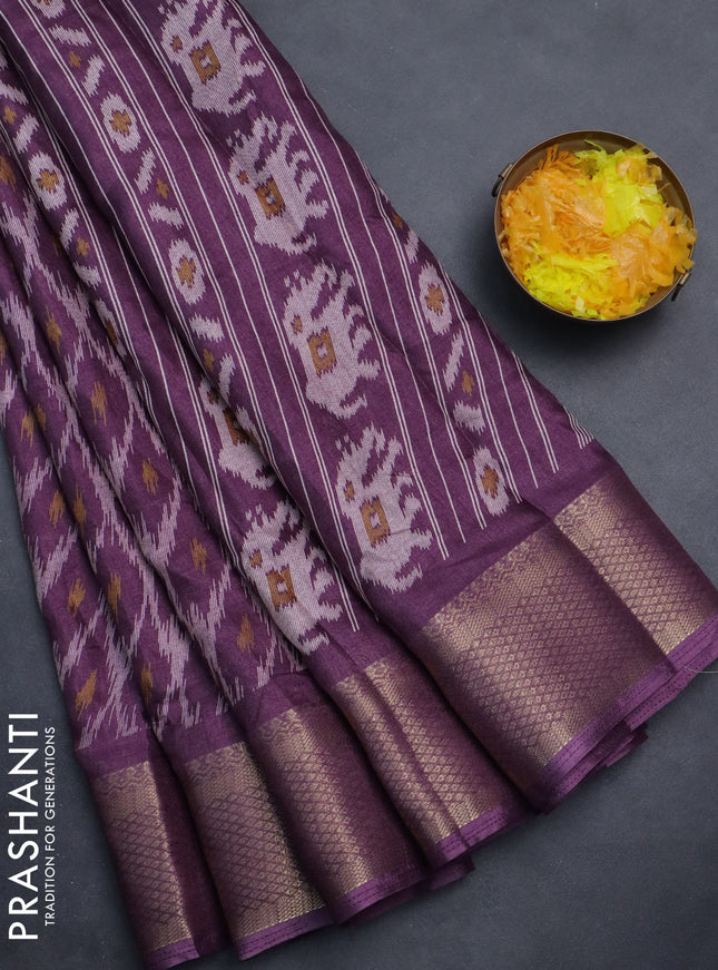 Semi dola saree purple shade with allover ikat prints and zari woven border