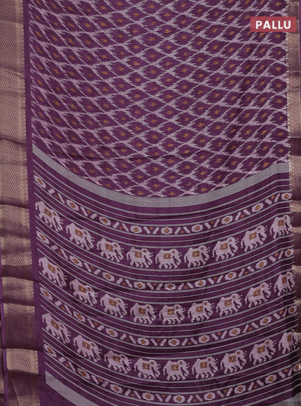 Semi dola saree purple shade with allover ikat prints and zari woven border